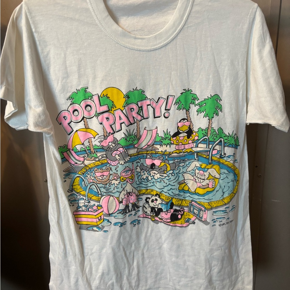 Pool Party Graphic T-Shirt - White Vintage 80s